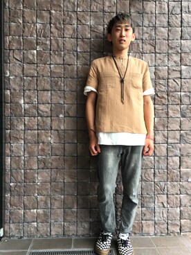 「VANS（バンズ）のVANS/ヴァンズ Authentic VN0A38EMQ9B（スニーカー、ホワイト系）」を使った、naoyaさん（メンズ）の夏コーディネート