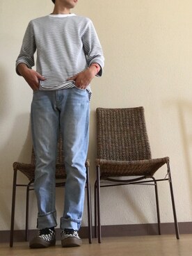 「VANS（バンズ）のVANS/ヴァンズ Authentic VN0A38EMQ9B（スニーカー、ホワイト系）」を使った、naoyaさん（メンズ）の夏コーディネート