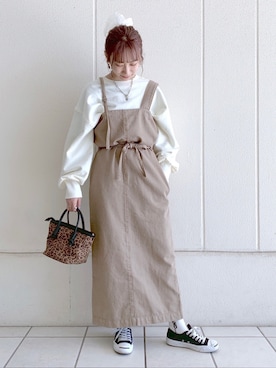 「アイテム（シュシュ、ホワイト系）」を使った、りか ❁   さん（レディース・158cm）の春コーディネート
