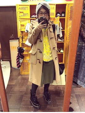 「CALIBURN（カリバーン）のアイテム（モッズコート）」を使った、YiChiGoさん（レディース・156cm）の冬コーディネート