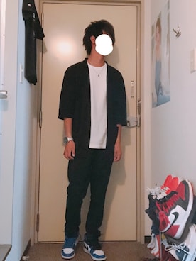「黒カーディガン」｜TOMONKEY さん（メンズ・176cm）の春コーディネート