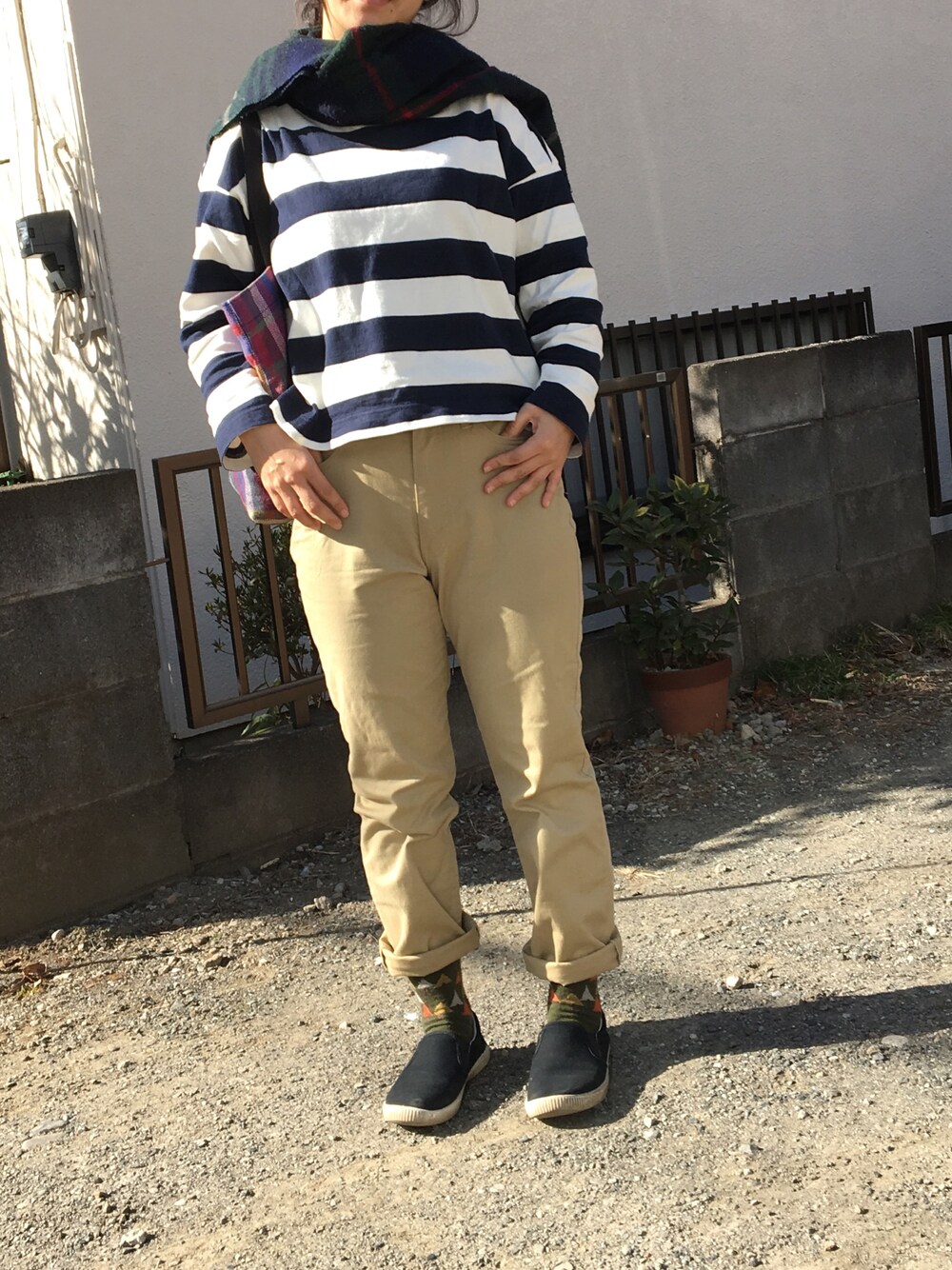 「プチプラコーデ、はるコーデ」｜「LOWRYS FARMのアイテム（マフラー、グリーン系）」を使った、sa7koさん（レディース・158cm）の冬コーディネートの1枚目の写真