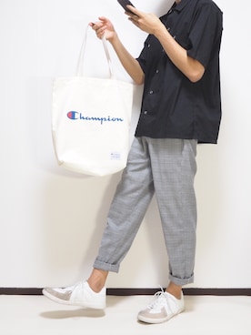 「HVC（エイチブイシー）のアイテム（シューズ）」を使った、kayaさん（メンズ・175cm）の夏コーディネート