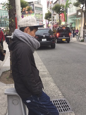 「アイテム（オールインワン・サロペット、パープル系）」を使った、Ryota Satoさん（メンズ・167cm）の冬コーディネート