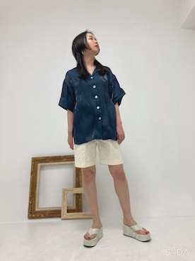 「SLY（スライ）のアイテム（シャツ/ブラウス、ブルー系）」を使った、くまたそさん（レディース・160cm）の夏コーディネート