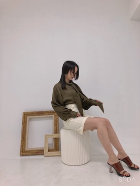 「THROW by SLY（スローバイスライ）の【THROW】MARBLING TIE ブラウス（シャツ/ブラウス、ブラウン系）」を使った、くまたそさん（レディース・160cm）の夏コーディネート