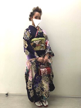 「帯アレンジ」｜Miki*̥̥⋆̥さん（レディース・160cm）の冬コーディネート