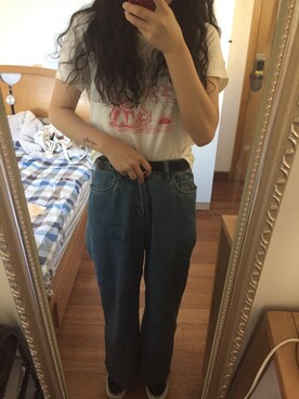 「radompieceのアイテム（Tシャツ/カットソー、ホワイト系）」を使った、🍊さん（レディース・155cm）の夏コーディネート