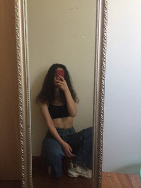 「omontのアイテム（デニムパンツ、ブルー系）」を使った、🍊さん（レディース・155cm）の夏コーディネート