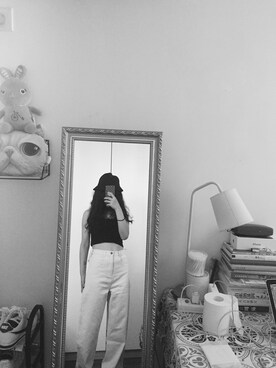 「rpのアイテム（デニムパンツ、ホワイト系）」を使った、🍊さん（レディース・155cm）の夏コーディネート