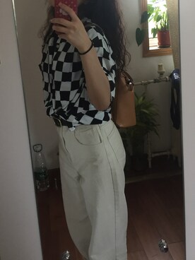 「RPのアイテム（デニムパンツ、ベージュ系）」を使った、🍊さん（レディース・155cm）の夏コーディネート
