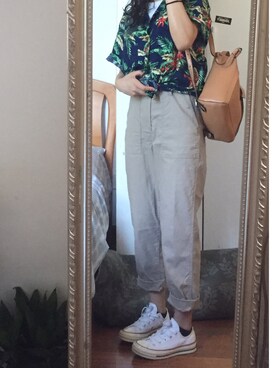 「UNIQLO（ユニクロ）のアイテム（チノパンツ、ベージュ系）」を使った、🍊さん（レディース・155cm）の夏コーディネート