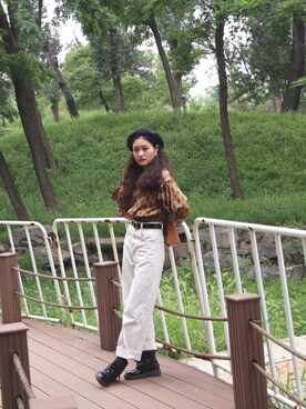 「两三事のアイテム（シャツ/ブラウス、イエロー系）」を使った、🍊さん（レディース・155cm）の夏コーディネート