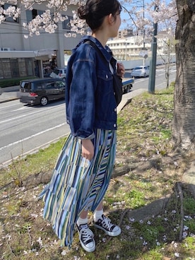 「one after another NICE CLAUP（ワンアフターアナザーナイスクラップ）のアイテム（デニムジャケット）」を使った、milkyさん（レディース・159cm）の春コーディネート