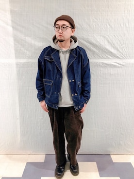 「neos（ネオス）のアイテム（デニムジャケット）」を使った、mojyaさん（メンズ・172cm）の秋コーディネート