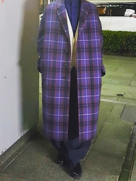 「LAD MUSICIAN（ラッドミュージシャン）のアイテム（チェスターコート）」を使った、uuy相互フォローさん（メンズ・170cm）の冬コーディネート