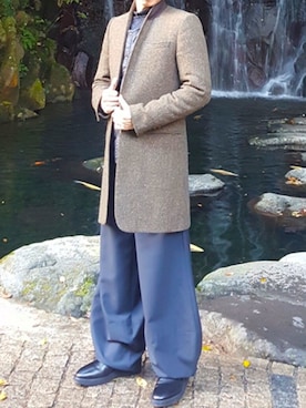 「LAD MUSICIAN（ラッドミュージシャン）のアイテム（チェスターコート）」を使った、uuy相互フォローさん（メンズ・170cm）の春コーディネート