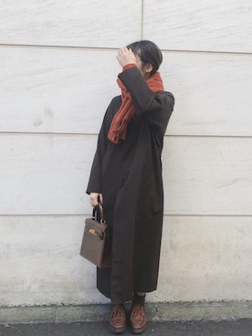 「YAECA」｜「アイテム（ステンカラーコート）」を使った、mireiさん（レディース・156cm）の冬コーディネート