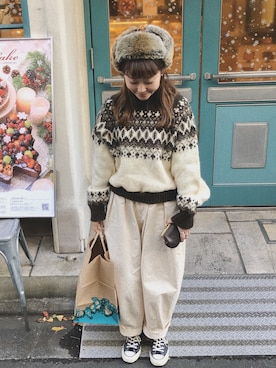 「アイテム（財布、ブラウン系）」を使った、mireiさん（レディース・156cm）の冬コーディネート