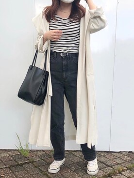 「白黒」｜「アイテム（その他アウター）」を使った、ayumi🌤さん（レディース・160cm）の春コーディネート