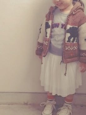「アイテム（ソックス/靴下、ブルー系）」を使った、as🍓さん（キッズ・100cm）の春コーディネート
