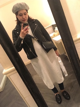 「JEANASIS（ジーナシス）のアイテム（ライダースジャケット）」を使った、MINAMI さん（レディース・158cm）の秋コーディネート