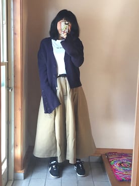 「フレアスリーブ」｜「アイテム（ステンカラーコート）」を使った、記録係さん（レディース・160cm）の春コーディネート