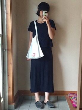 「スリッパ」｜「アイテム（帽子）」を使った、記録係さん（レディース・160cm）の夏コーディネート