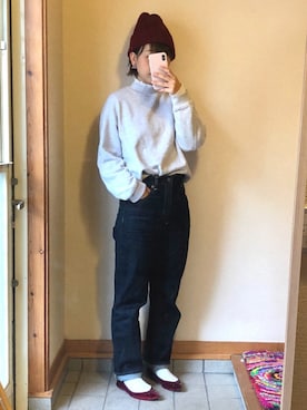 「ハイネックトップス」｜記録係さん（レディース・160cm）の冬コーディネート