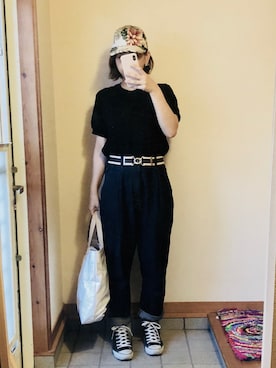 「UNIQLO（ユニクロ）のワッフルクルーネックT（5分袖）（Tシャツ/カットソー）」を使った、記録係さん（レディース・160cm）の夏コーディネート