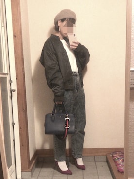 「ボストンバッグ」｜「アイテム（MA-1）」を使った、記録係さん（レディース・160cm）の春コーディネート
