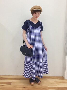「Samansa Mos2 blue」｜「アイテム（キャスケット）」を使った、みやもとなのこさん（レディース・153cm）の春コーディネート