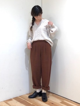 「Samansa Mos2 blue」｜「アイテム（ブーティ）」を使った、みやもとなのこさん（レディース・153cm）の秋コーディネート
