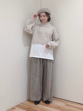 「Samansa Mos2 blue」｜「アイテム（ハンチング/ベレー帽）」を使った、みやもとなのこさん（レディース・153cm）の冬コーディネート