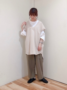 「Samansa Mos2 blue（サマンサモスモスブルー）のアイテム（チノパンツ）」を使った、みやもとなのこさん（レディース・153cm）の春コーディネート