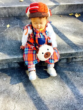 「BIT'Z（ビッツ）のアイテム（ニットキャップ/ビーニー）」を使った、sora..*さん（キッズ・80cm）の冬コーディネート