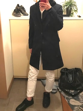 「HUGO BOSS（ヒューゴボス）のアイテム（チェスターコート）」を使った、ざぶさん（メンズ・177cm）の冬コーディネート