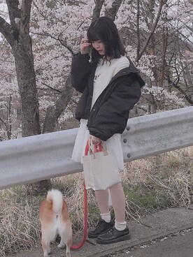 「one way（ワンウェイ）のアイテム（ダウンジャケット/コート）」を使った、しぐれさん（レディース・157cm）の春コーディネート