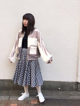 「白タイツ」｜「アイテム（ブルゾン）」を使った、ハラグチリナさん（レディース・158cm）の秋コーディネート
