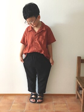 「devirock（デビロック）のオープンカラーシャツ（シャツ/ブラウス）」を使った、とんちゃんさん（キッズ・110cm）の秋コーディネート