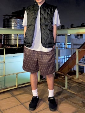 「ROTHCO（ロスコ）のアイテム（ダウンベスト）」を使った、Kovacさん（メンズ・181cm）の春コーディネート