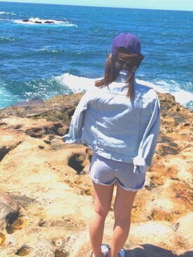 「GU（ジーユー）のアイテム（デニムジャケット、ブルー系）」を使った、まいさん（レディース・163cm）の冬コーディネート