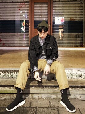 「PULL&BEAR（プルアンドベア）のアイテム（帽子）」を使った、謝杙宸さん（メンズ・176cm）の夏コーディネート