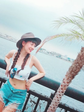 「FIG&VIPER（フィグアンドバイパー）のアイテム（その他トップス）」を使った、萬代唯花さん（レディース・165cm）の夏コーディネート