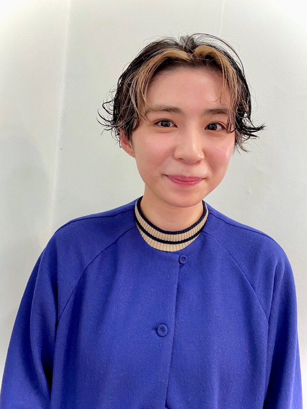 「yuniのウール天竺スーパー100 ノーカラージャケット（ノーカラージャケット、ブルー系）」を使った、tictactocさん（レディース・153cm）の冬コーディネートの1枚目の写真