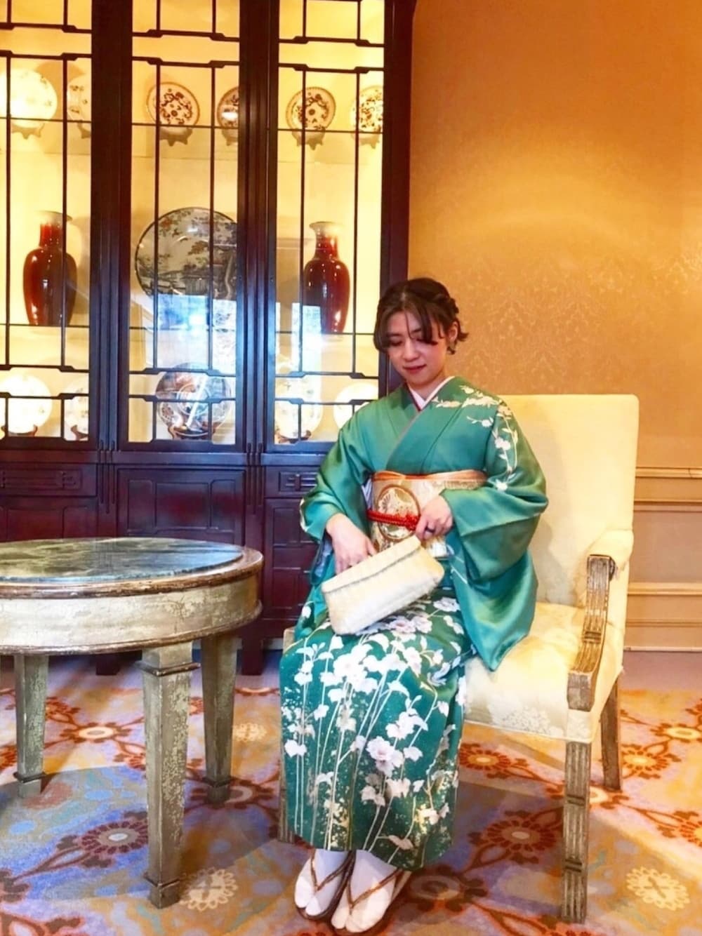 「きもの、きものコーディネート、着物、着物コーデ、結婚式、結婚式コーデ、結婚式お呼ばれ、お呼ばれコーデ、訪問着、パステル映える春」｜「no brandのアイテム（その他、グリーン系）」を使った、tictactocさん（レディース・153cm）の冬コーディネートの1枚目の写真