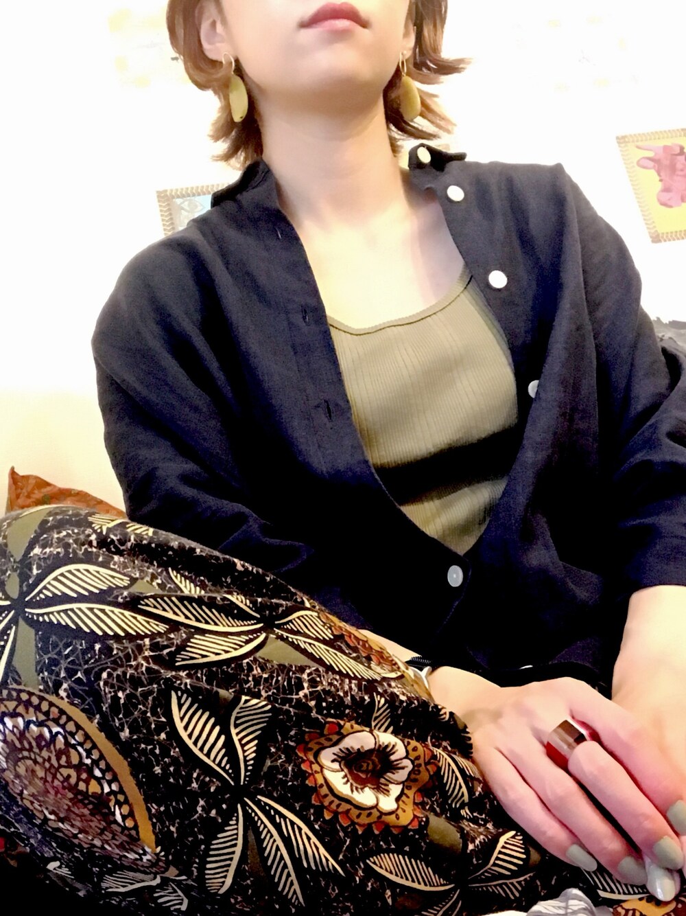 「シャツ好き集まれ、オトナカジュアル、柄パンツ、雨の日コーデ、休日スタイル、パンツスタイル、低身長、オーバーサイズ、ootd、KBF」｜「KBFのアイテム（パンツ、その他）」を使った、tictactocさん（レディース・152cm）の夏コーディネートの1枚目の写真