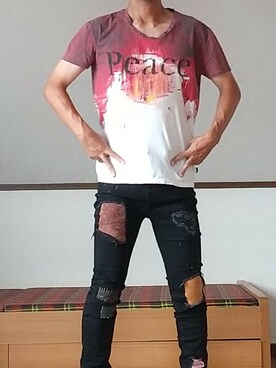 「glamb（グラム）のglamb / グラム Nomad skinny denim / ノマドスキニーデニム GB0119/P01（デニムパンツ、ブラック系）」を使った、21グラムさん（メンズ・168cm）の秋コーディネート