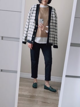 「Sam Edelman（サムエデルマン）のアイテム（ローファー、グリーン系）」を使った、Skyさん（レディース・166cm）の冬コーディネート