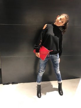 「DIESEL（ディーゼル）のアイテム（クラッチバッグ）」を使った、rumiさん（レディース・154cm）の夏コーディネート
